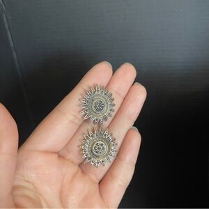 Sterling Silver Marcasite Flower Statement Stud Earrings
